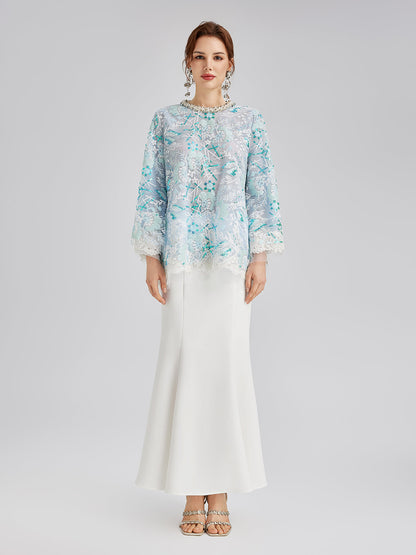 Fransız Özel Nakışlı Pullu Pelerin Bluz