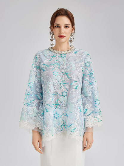 Fransız Özel Nakışlı Pullu Pelerin Bluz