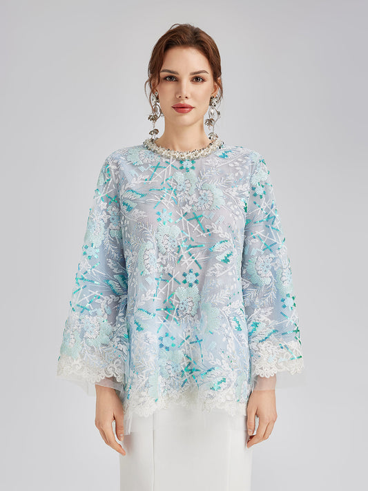 Fransız Özel Nakışlı Pullu Pelerin Bluz