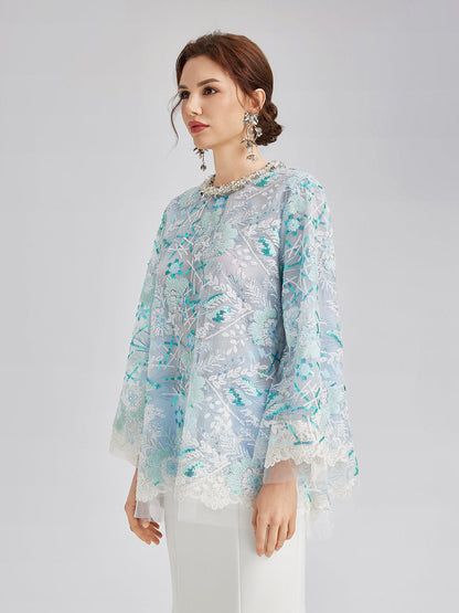 Fransız Özel Nakışlı Pullu Pelerin Bluz