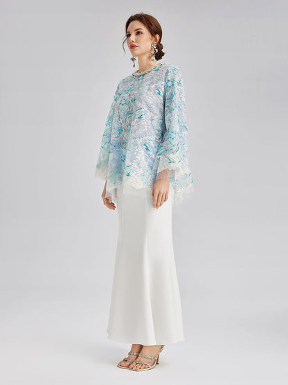 Fransız Özel Nakışlı Pullu Pelerin Bluz