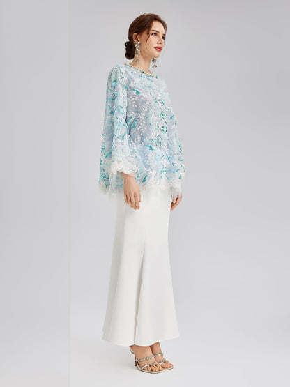 Fransız Özel Nakışlı Pullu Pelerin Bluz