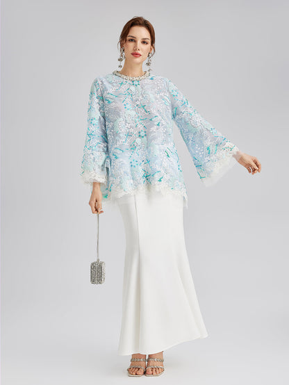 Fransız Özel Nakışlı Pullu Pelerin Bluz