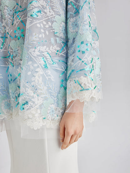 Fransız Özel Nakışlı Pullu Pelerin Bluz