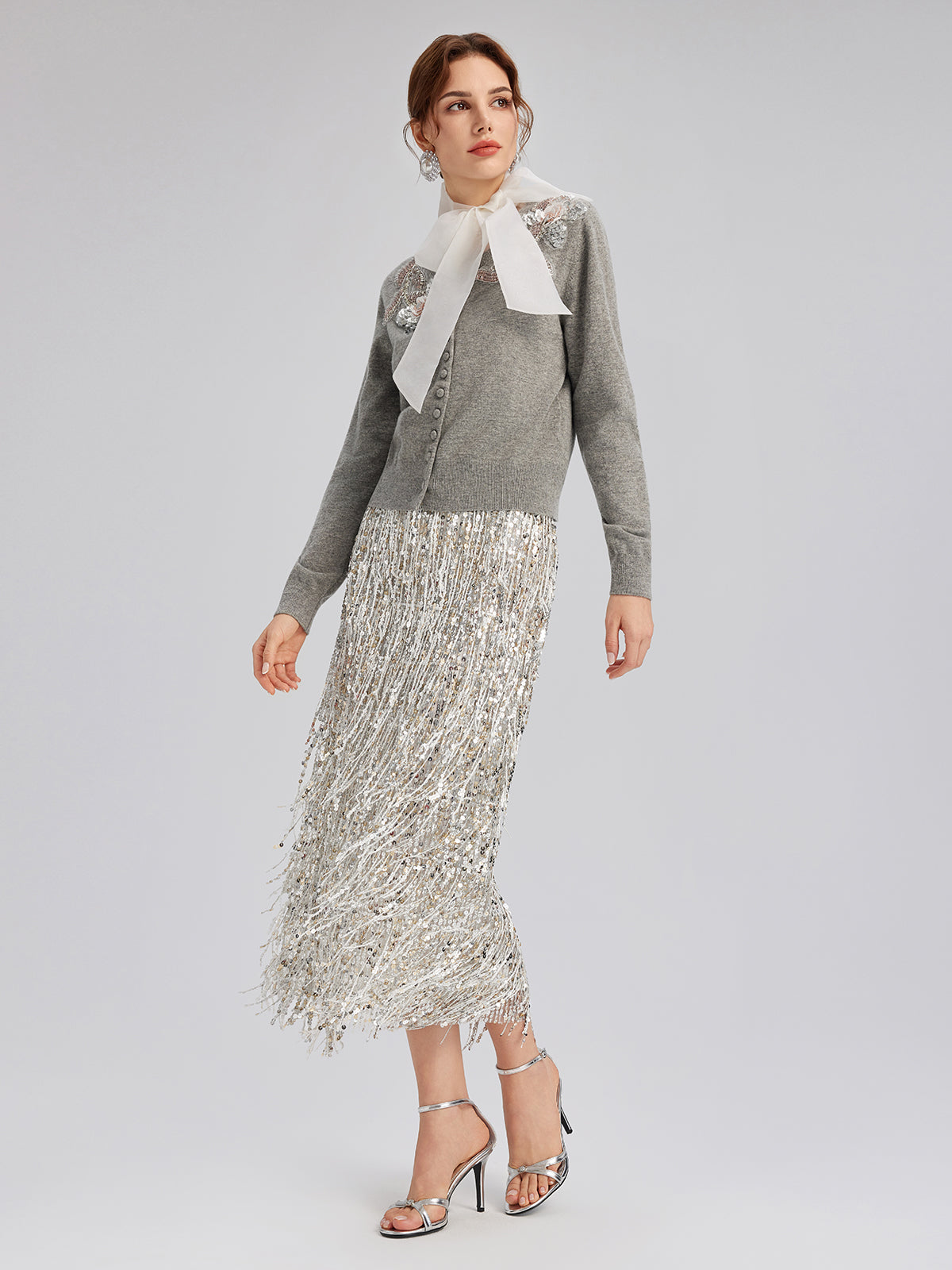 Püsküllü Pullu Midi Etek