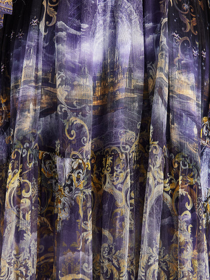 İpek Kristal Taşlı Barok Desenli Elbise