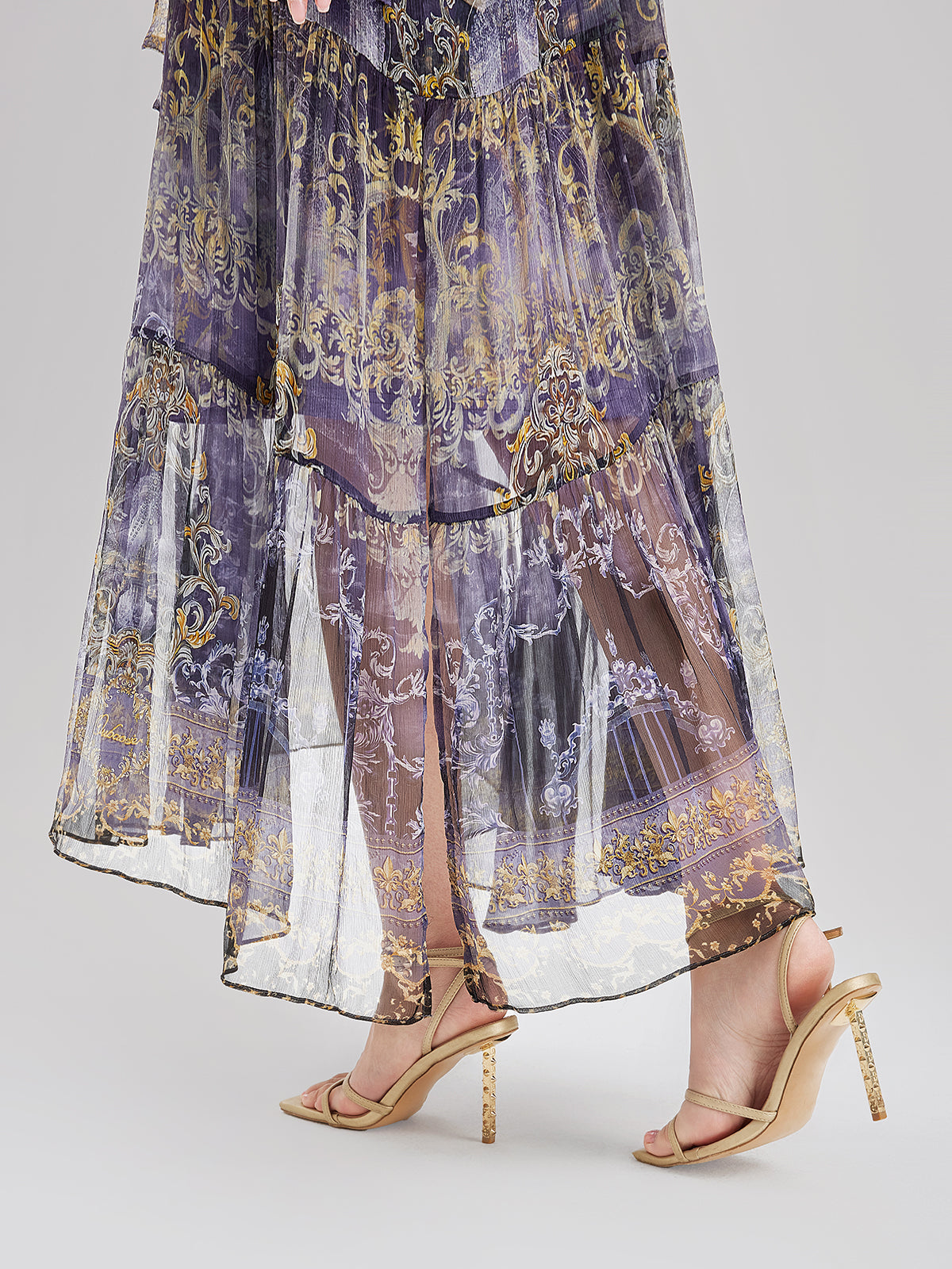 İpek Kristal Taşlı Barok Desenli Elbise