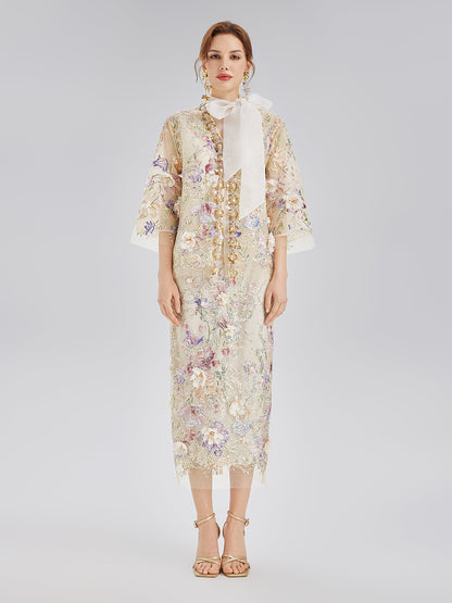 El Yapımı 3 Boyutlu Çiçekli Boncuk Nakışlı Ceket