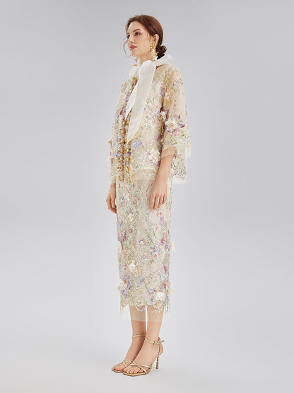 El Yapımı 3 Boyutlu Çiçekli Boncuk Nakışlı Etek