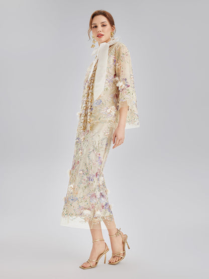 El Yapımı 3 Boyutlu Çiçekli Boncuk Nakışlı Etek