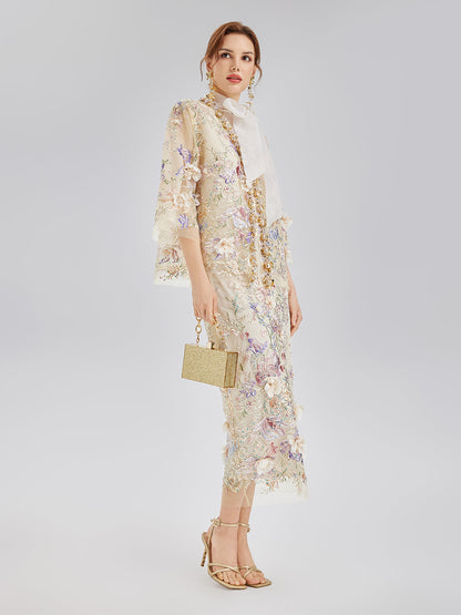 El Yapımı 3 Boyutlu Çiçekli Boncuk Nakışlı Ceket