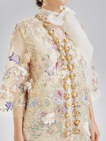 El Yapımı 3 Boyutlu Çiçekli Boncuk Nakışlı Ceket
