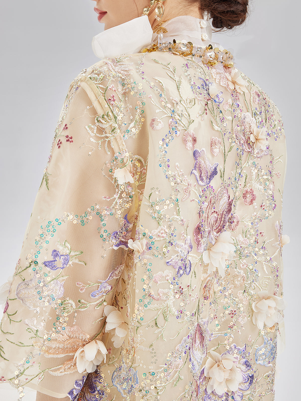 El Yapımı 3 Boyutlu Çiçekli Boncuk Nakışlı Ceket