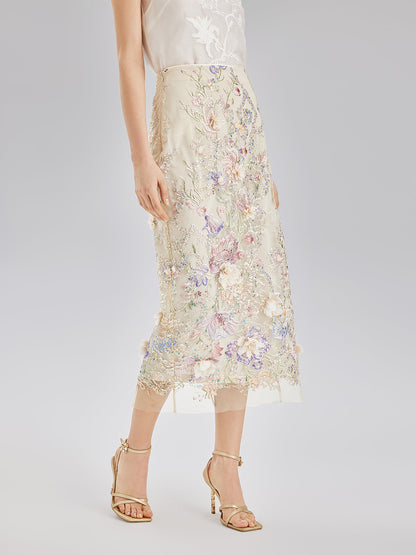 El Yapımı 3 Boyutlu Çiçekli Boncuk Nakışlı Etek