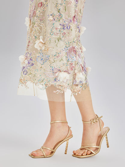 El Yapımı 3 Boyutlu Çiçekli Boncuk Nakışlı Etek