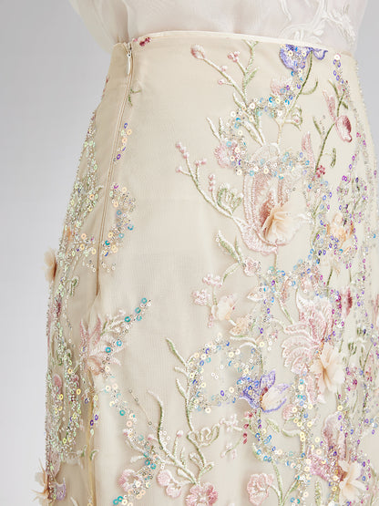El Yapımı 3 Boyutlu Çiçekli Boncuk Nakışlı Etek