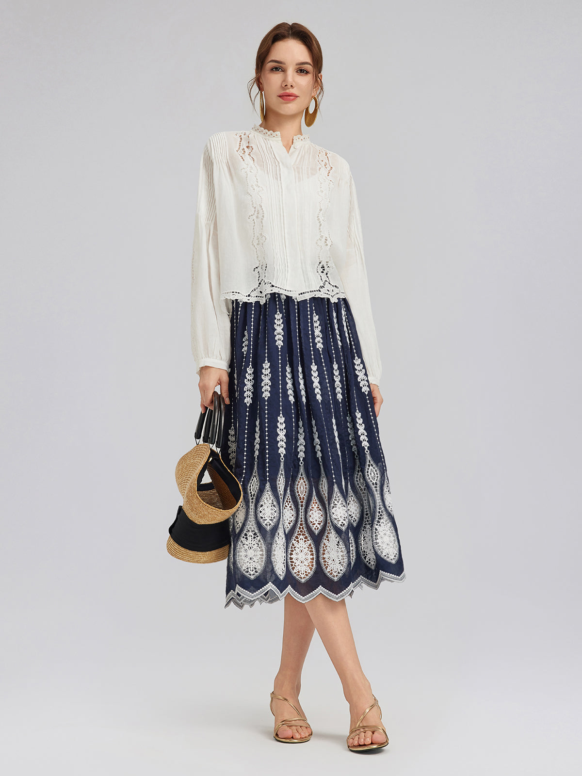 Başak Desenli Nakışlı Pencereli Etek