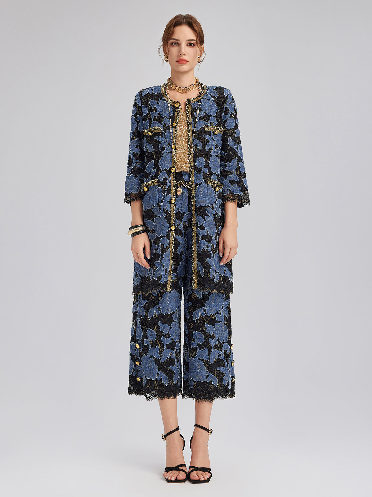 El İşlemesi Kurdeleli Jakar Dantel Bol Pantolon