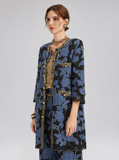 El İşlemesi Kurdeleli Jakar Dantel Ceket