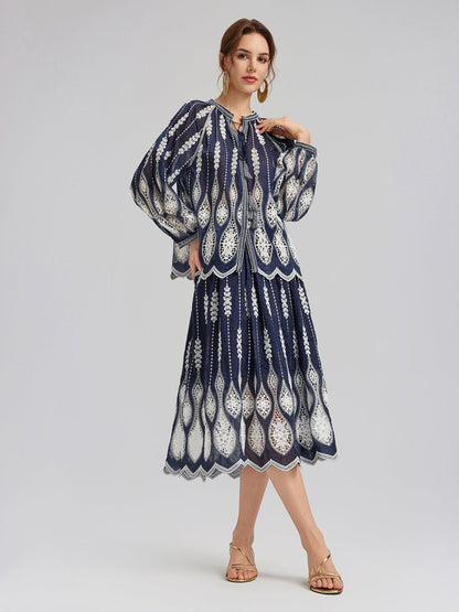 Başak Desenli Nakışlı Pencereli Etek