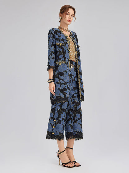 El İşlemesi Kurdeleli Jakar Dantel Ceket