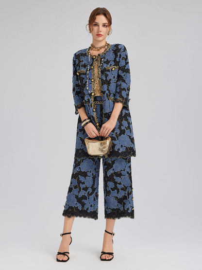 El İşlemesi Kurdeleli Jakar Dantel Ceket