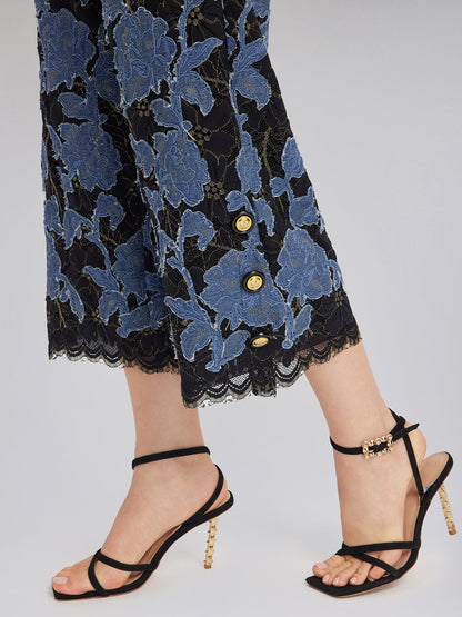 El İşlemesi Kurdeleli Jakar Dantel Bol Pantolon