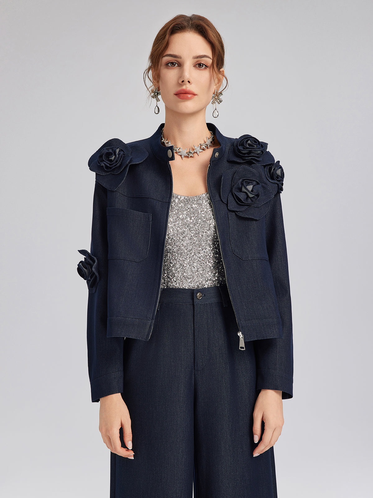 El Yapımı 3 Boyutlu Çiçekli Ceket