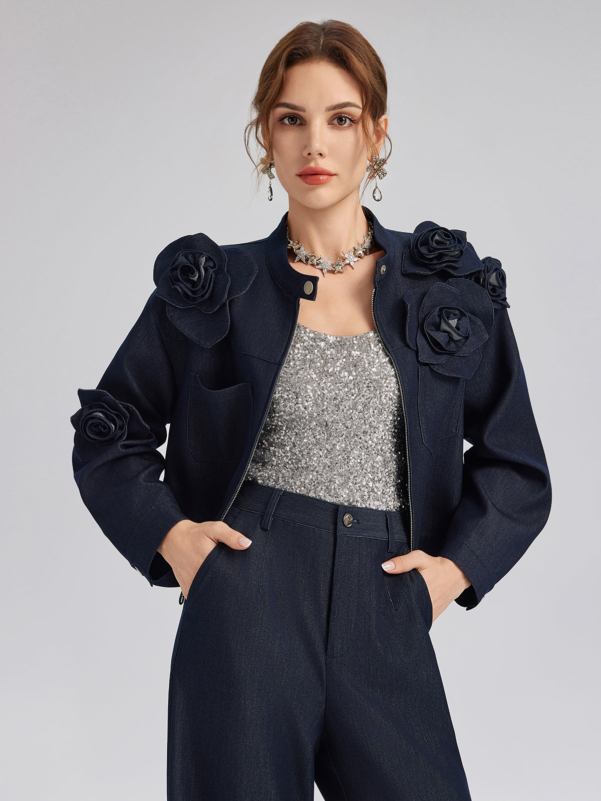 El Yapımı 3 Boyutlu Çiçekli Ceket