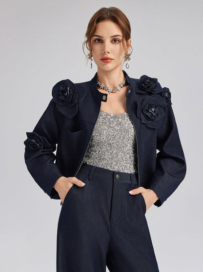 El Yapımı 3 Boyutlu Çiçekli Ceket