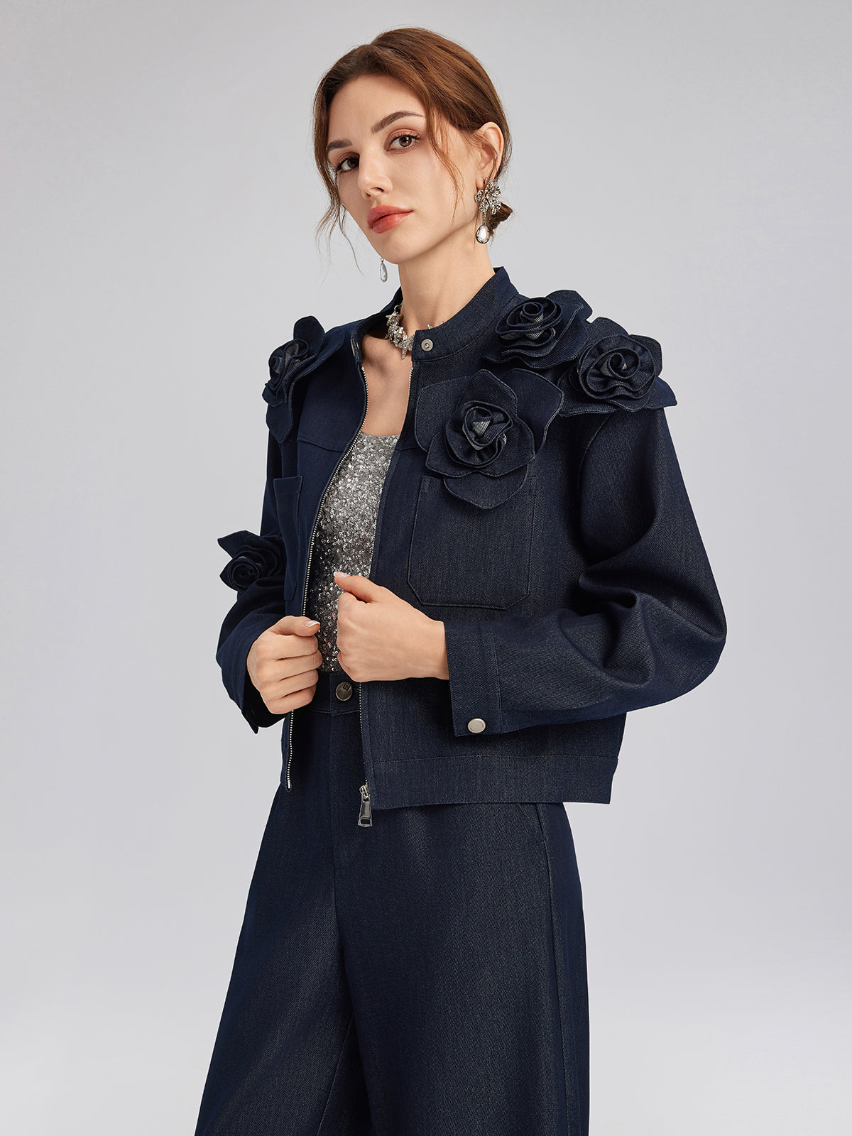 El Yapımı 3 Boyutlu Çiçekli Ceket