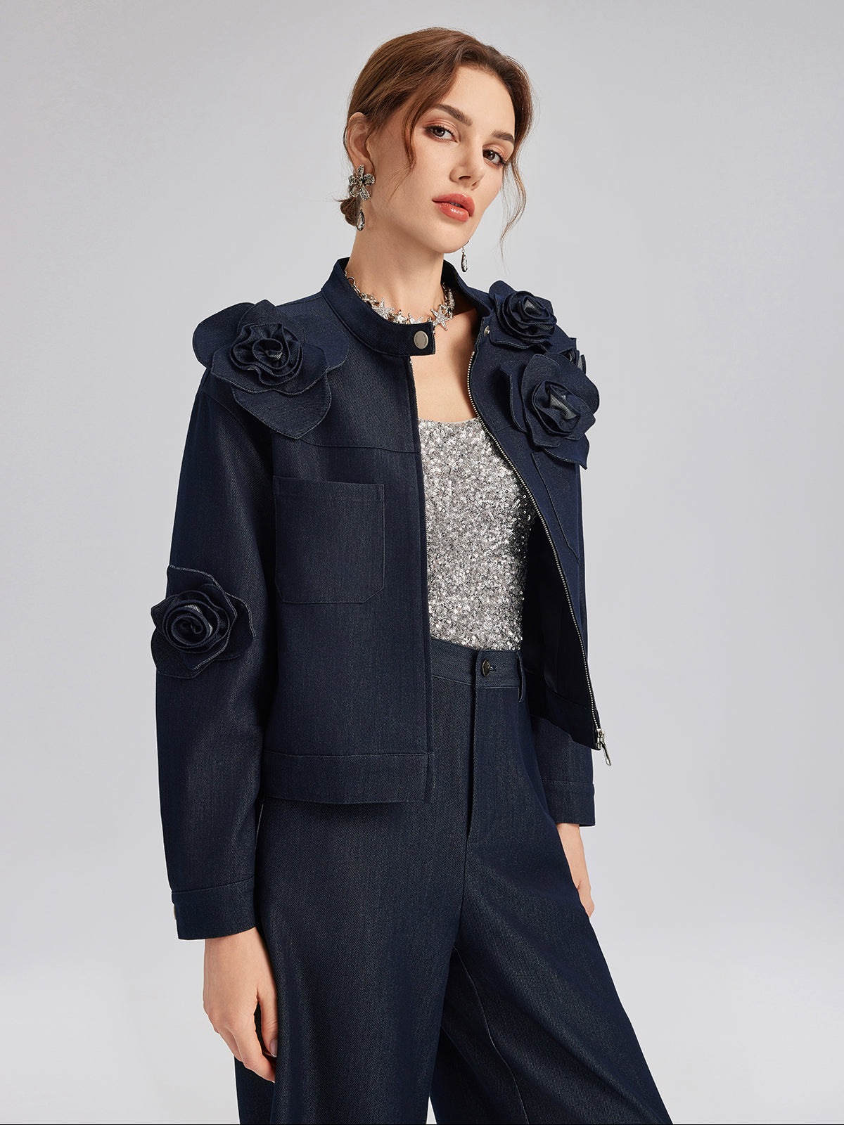 El Yapımı 3 Boyutlu Çiçekli Ceket