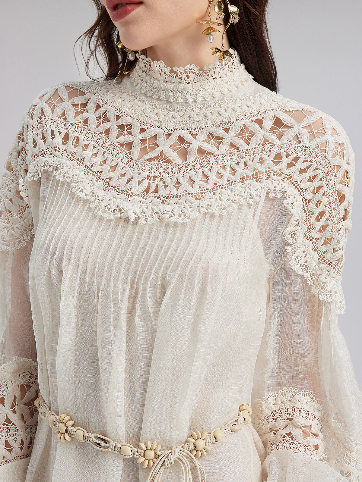 Fransız Keten Delikli Dantel Elbise