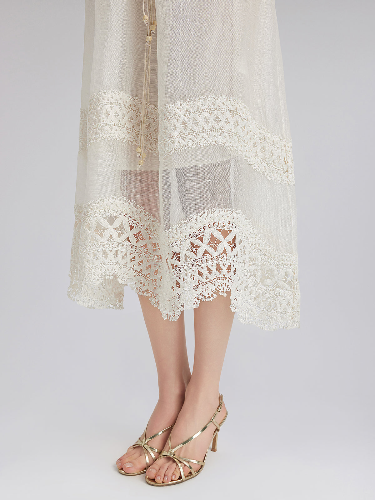 Fransız Keten Delikli Dantel Elbise