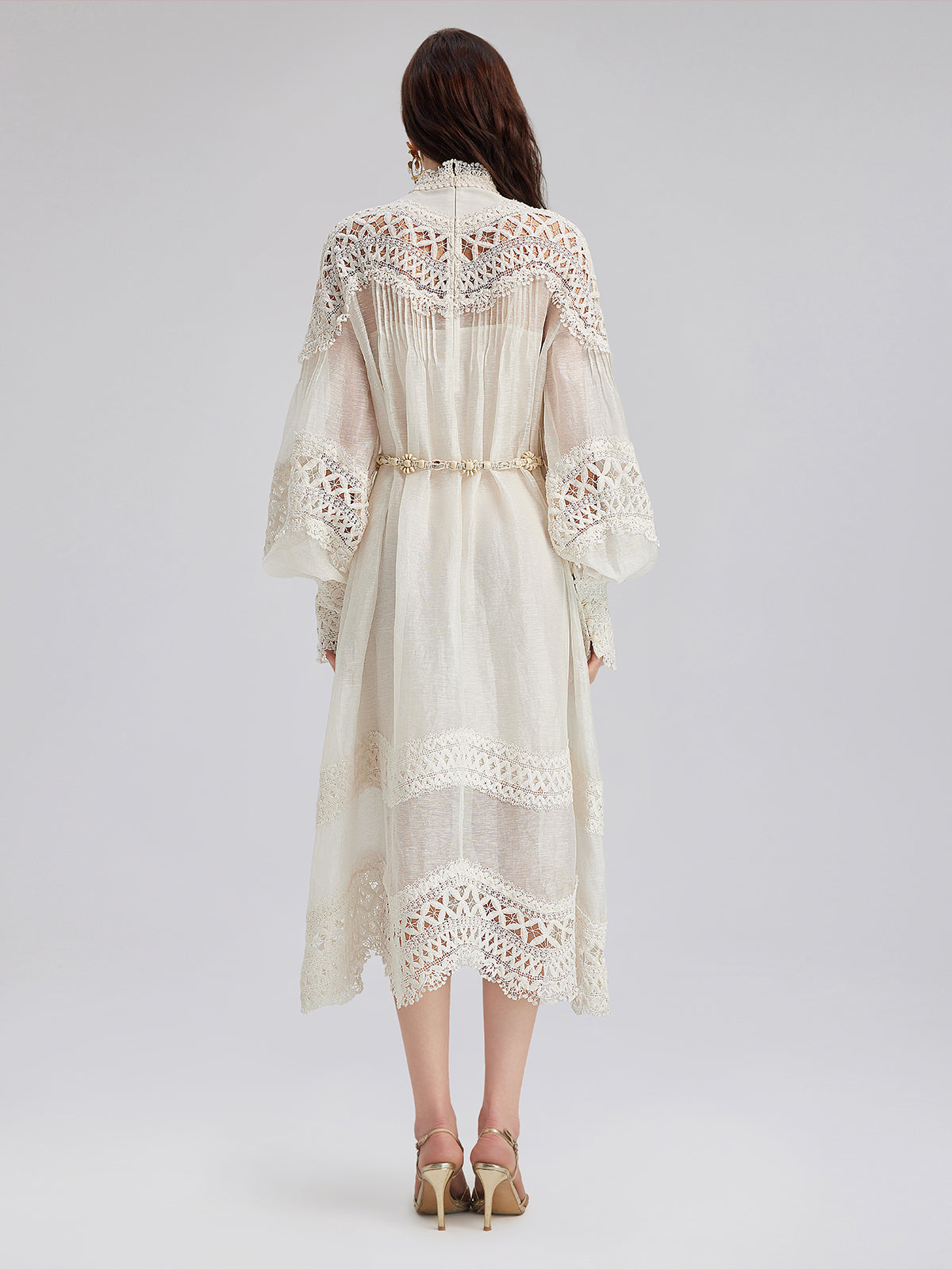 Fransız Keten Delikli Dantel Elbise