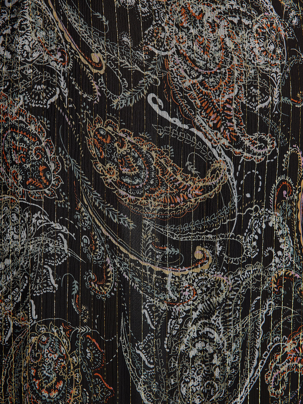 Şal Desenli Fırfırlı V Yaka İpek Elbise