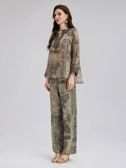 Bohem İpek Şal Desenli Pantolon