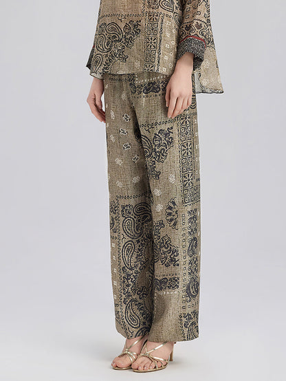 Bohem İpek Şal Desenli Pantolon