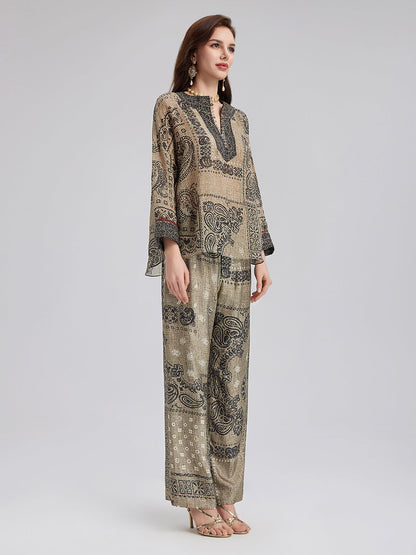 Bohem İpek Şal Desenli Pantolon