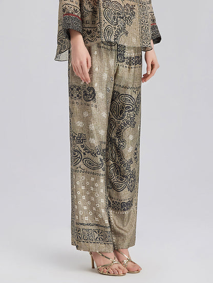 Bohem İpek Şal Desenli Pantolon