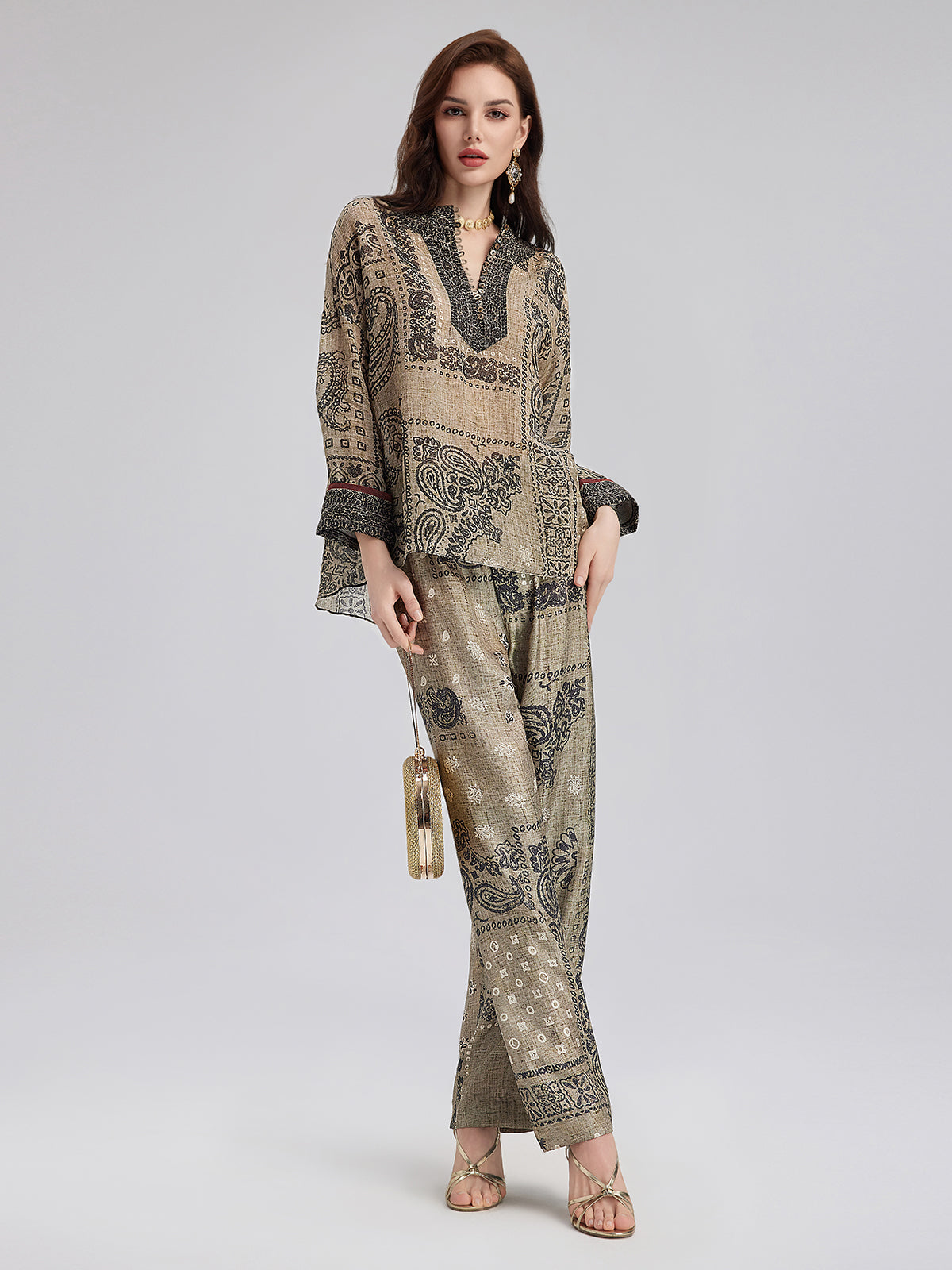 Bohem İpek Şal Desenli Pantolon