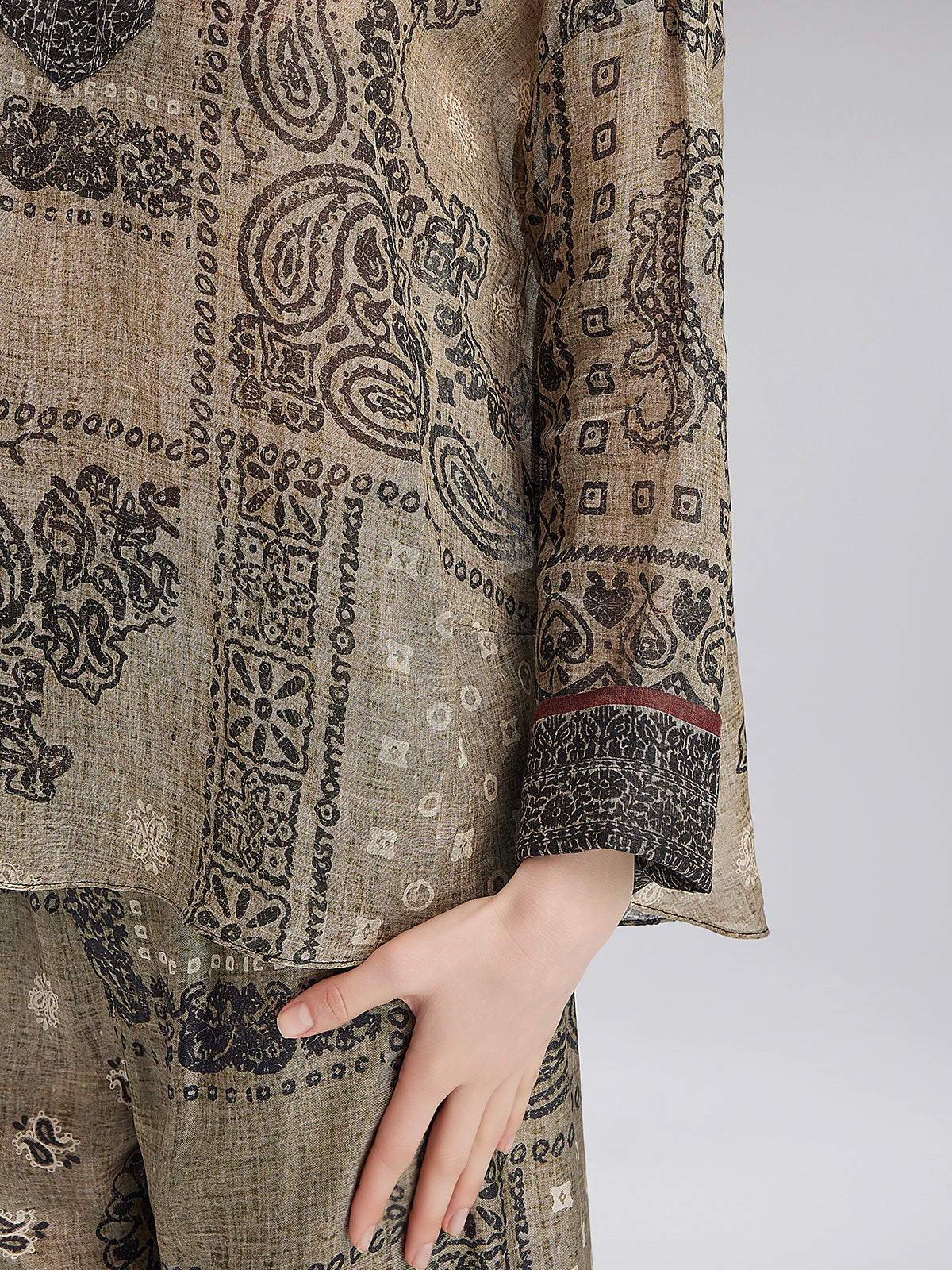 Fransız Keten Görünümlü Şal Desenli Bluz