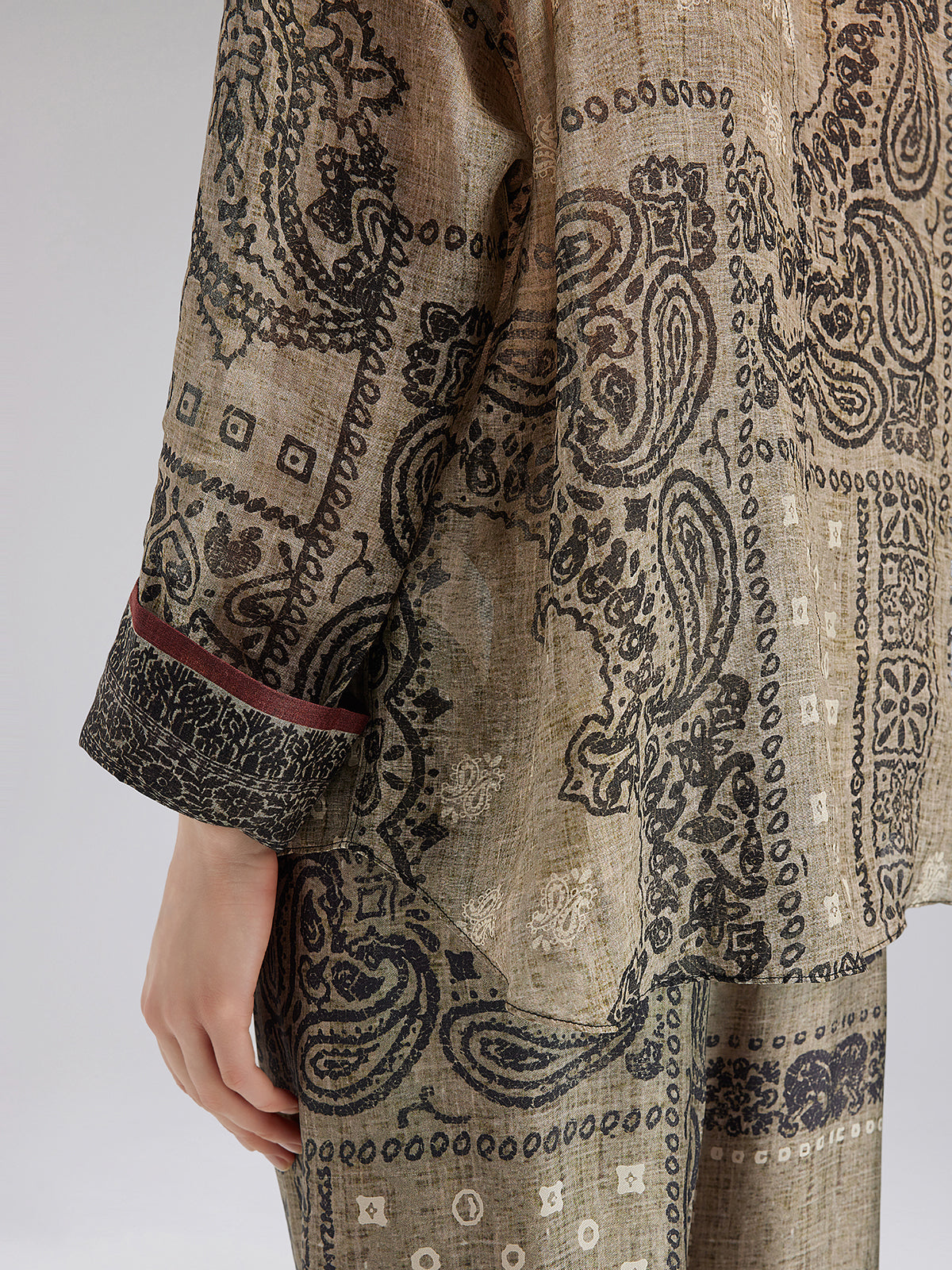 Fransız Keten Görünümlü Şal Desenli Bluz