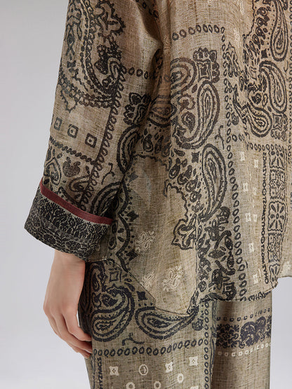 Fransız Keten Görünümlü Şal Desenli Bluz