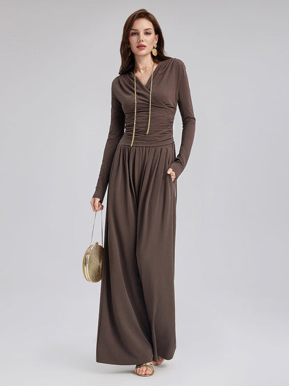 Büzgülü Kruvaze V Yaka Triko Bluz