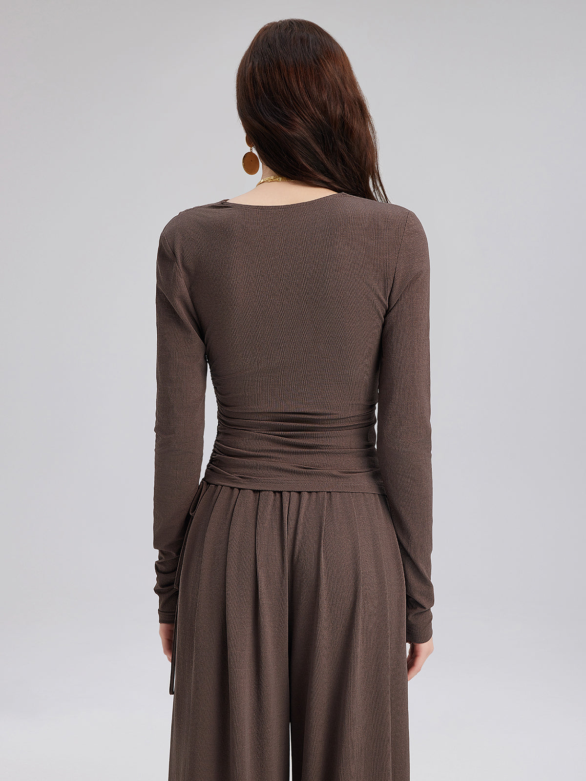 Büzgülü Kruvaze V Yaka Triko Bluz