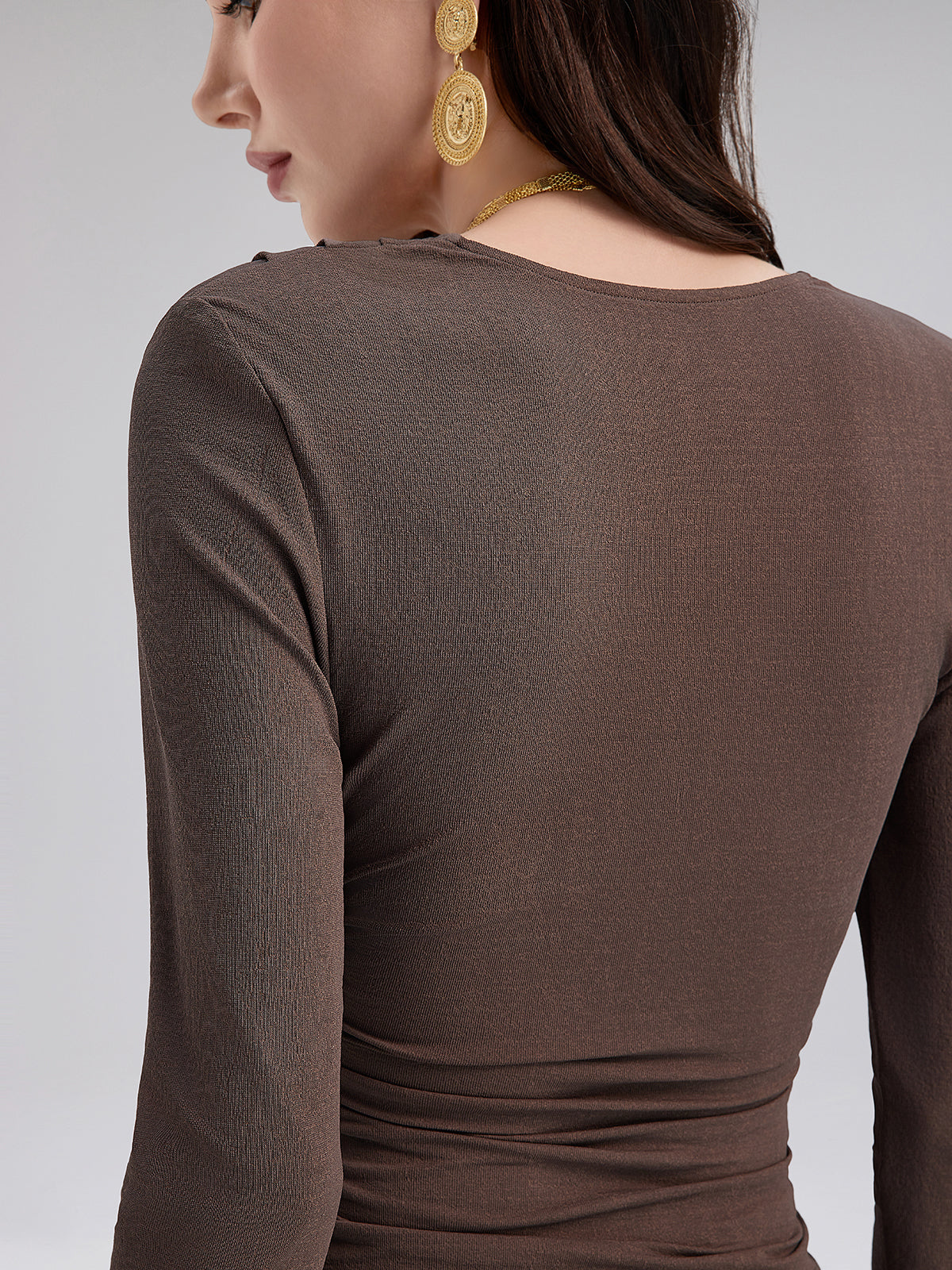 Büzgülü Kruvaze V Yaka Triko Bluz