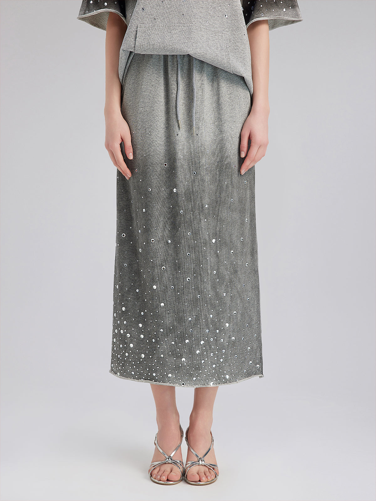 Renk Geçişli Kaplama Taşlı Triko Etek