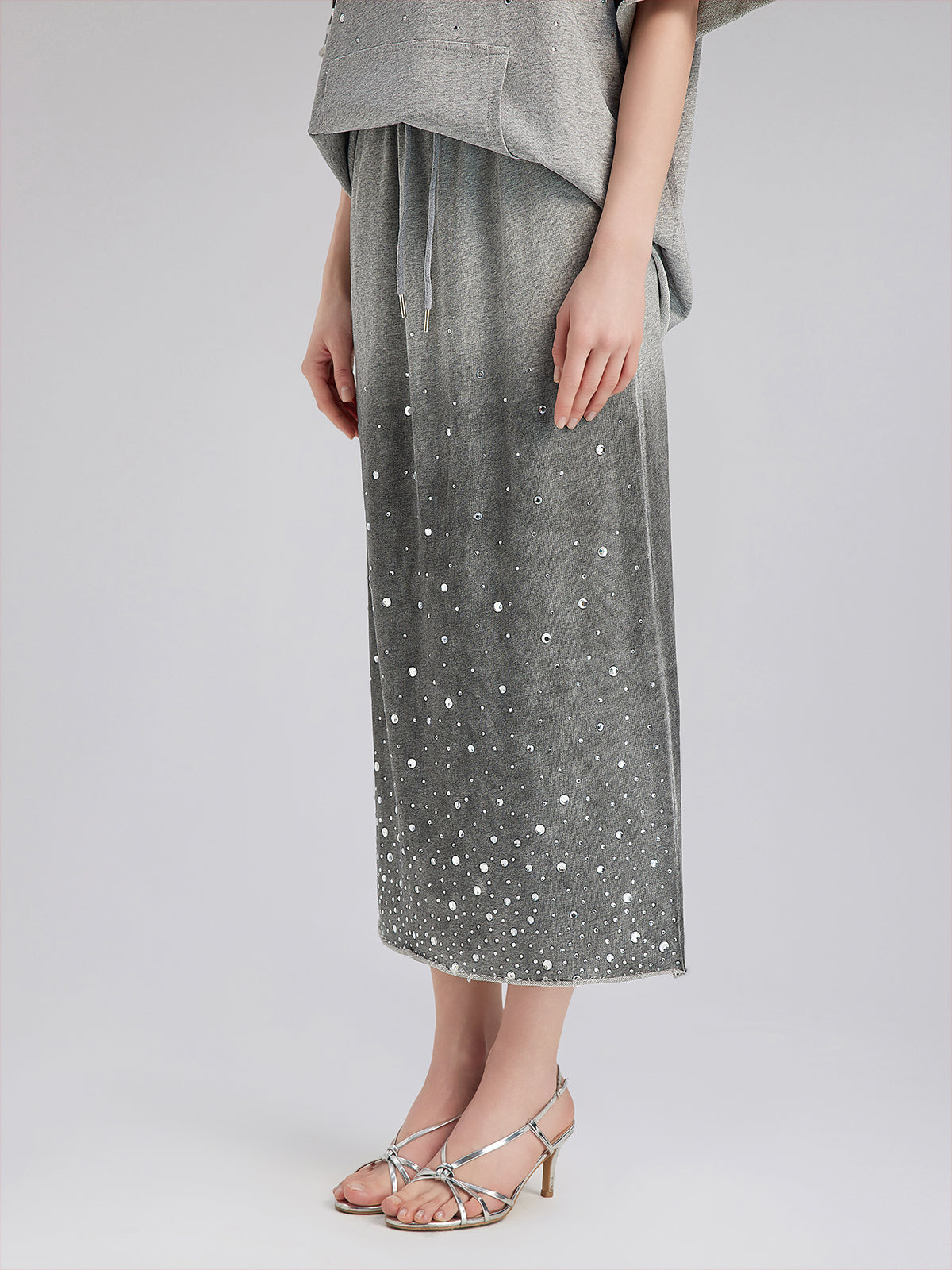 Renk Geçişli Kaplama Taşlı Triko Etek