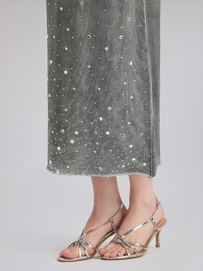 Renk Geçişli Kaplama Taşlı Triko Etek